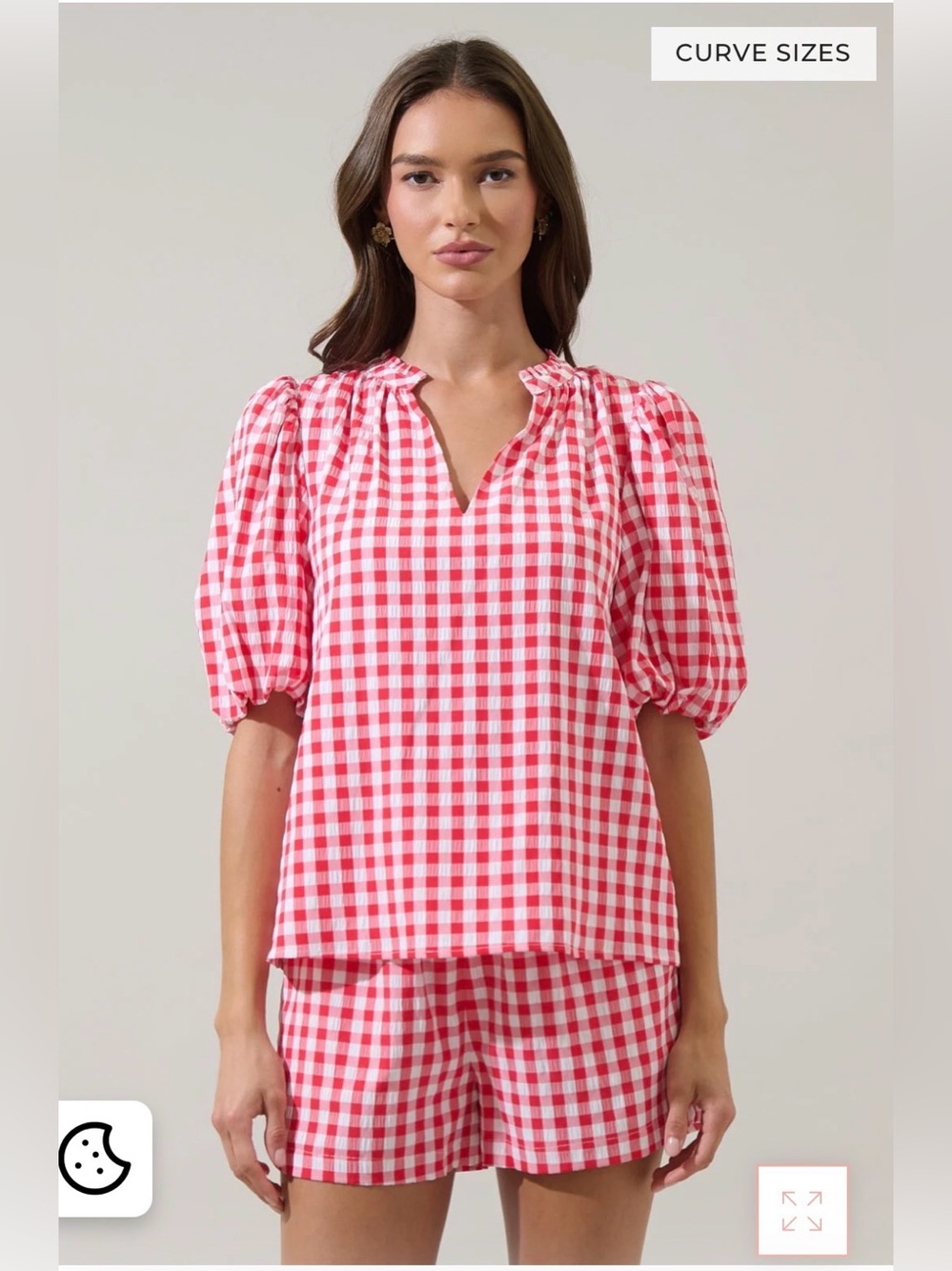 Sugarlips Red Gingham Puff-Sleeve Blouse
